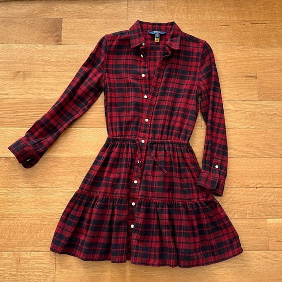 NWOT Polo Ralph Lauren Girls Red Plaid Cotton Twill Shirt Dress 12 - Picture 1 of 2